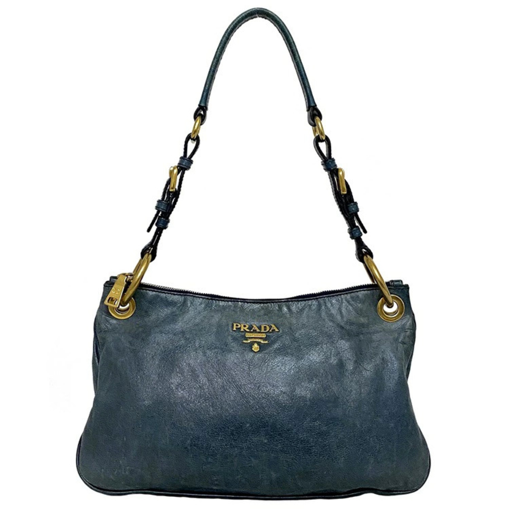 Prada Shoulder Bag Blue Gold Shoulder Zipper One Shoulder Hobo Handbag
